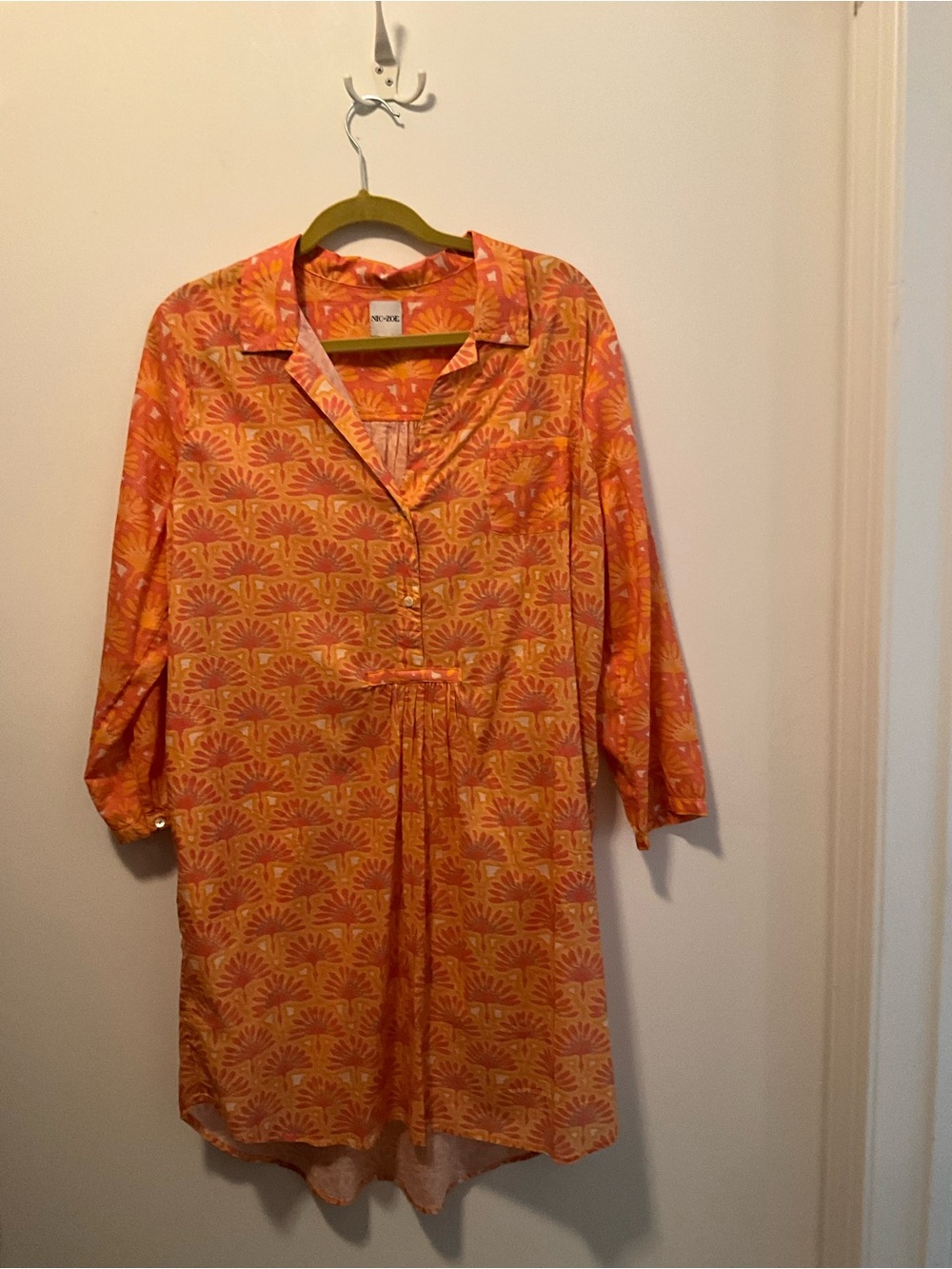 NIC+ZOE Orange Printed Long-Sleeve Lightweight Tunic Dress with Pockets